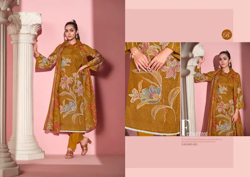  Safeena by Belliza  Cotton Printed With Handwork Dress Material